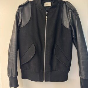 Sandro Black Wool Bomber Jacket with Silver Zip